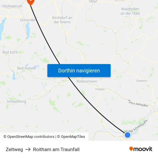 Zeltweg to Roitham am Traunfall map