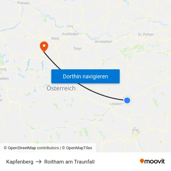Kapfenberg to Roitham am Traunfall map