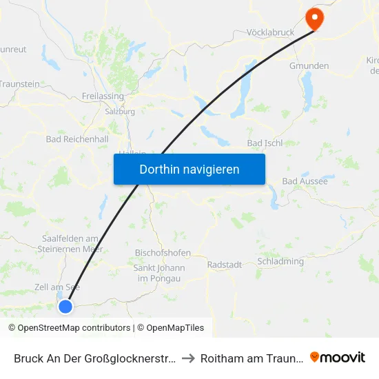 Bruck An Der Großglocknerstraße to Roitham am Traunfall map