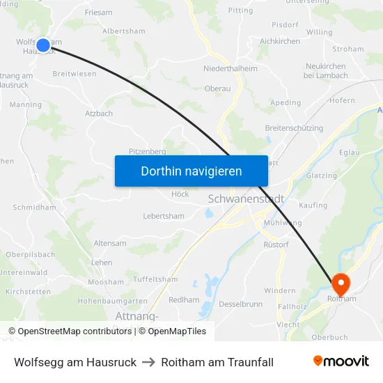 Wolfsegg am Hausruck to Roitham am Traunfall map
