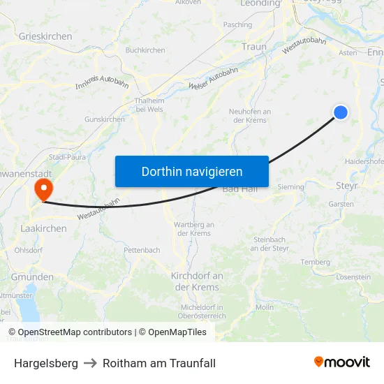 Hargelsberg to Roitham am Traunfall map