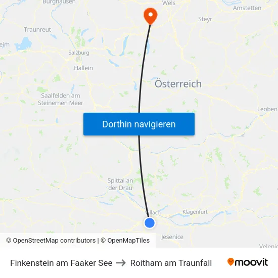 Finkenstein am Faaker See to Roitham am Traunfall map