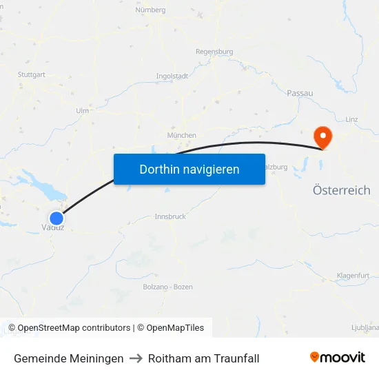Gemeinde Meiningen to Roitham am Traunfall map
