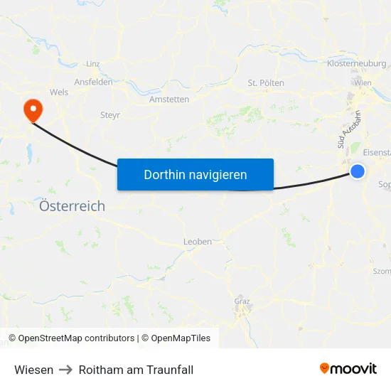 Wiesen to Roitham am Traunfall map