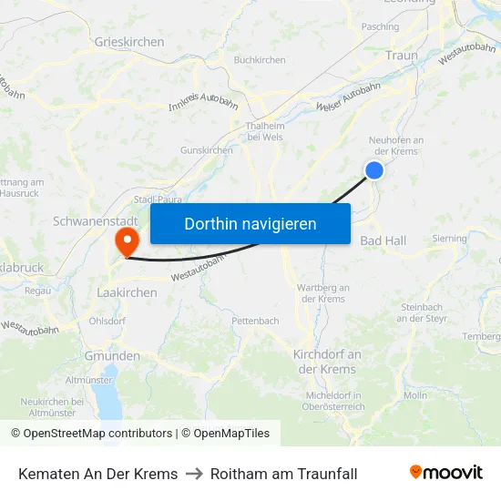 Kematen An Der Krems to Roitham am Traunfall map