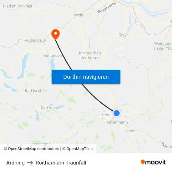 Ardning to Roitham am Traunfall map