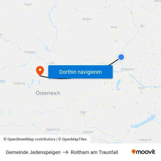 Gemeinde Jedenspeigen to Roitham am Traunfall map