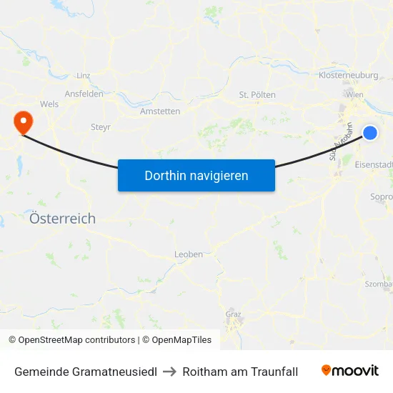 Gemeinde Gramatneusiedl to Roitham am Traunfall map