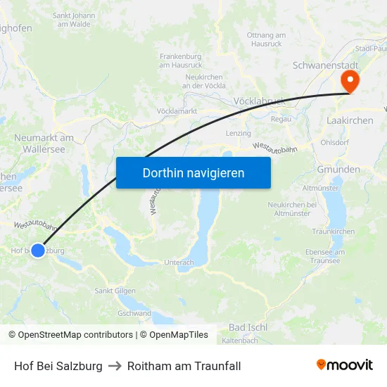 Hof Bei Salzburg to Roitham am Traunfall map