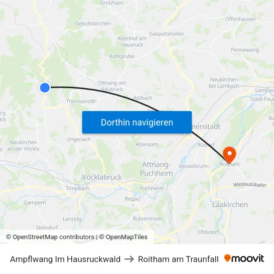Ampflwang Im Hausruckwald to Roitham am Traunfall map