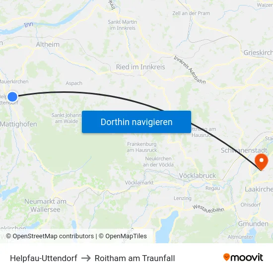 Helpfau-Uttendorf to Roitham am Traunfall map
