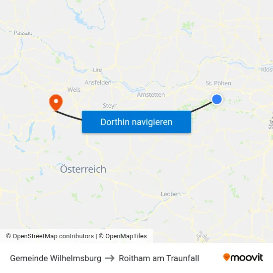 Gemeinde Wilhelmsburg to Roitham am Traunfall map