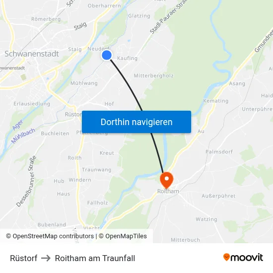 Rüstorf to Roitham am Traunfall map
