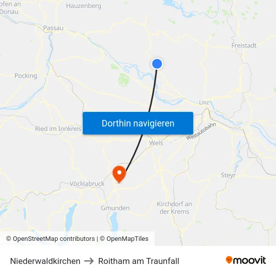 Niederwaldkirchen to Roitham am Traunfall map
