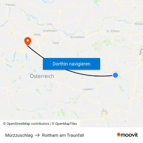 Mürzzuschlag to Roitham am Traunfall map