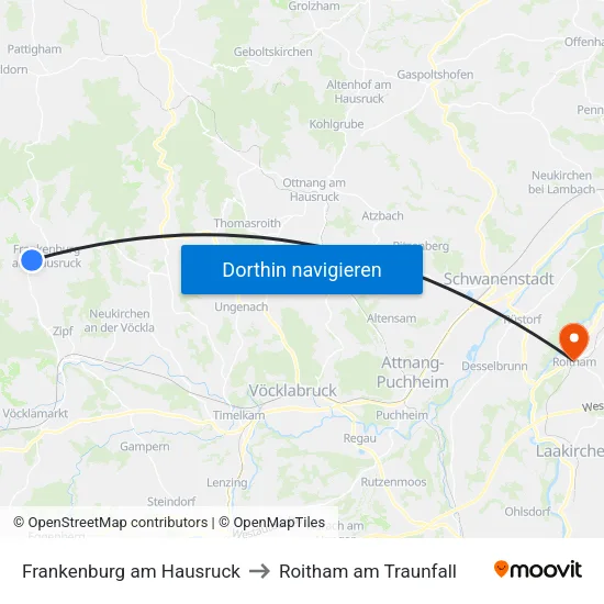 Frankenburg am Hausruck to Roitham am Traunfall map