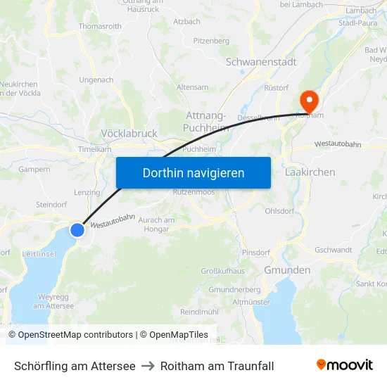 Schörfling am Attersee to Roitham am Traunfall map