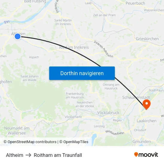 Altheim to Roitham am Traunfall map