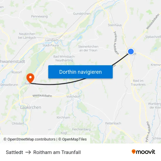 Sattledt to Roitham am Traunfall map