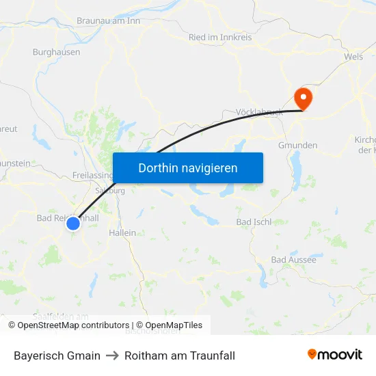 Bayerisch Gmain to Roitham am Traunfall map