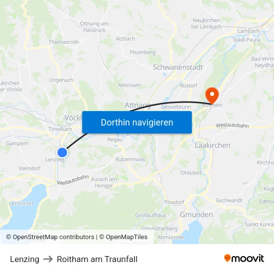 Lenzing to Roitham am Traunfall map