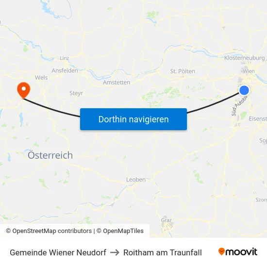 Gemeinde Wiener Neudorf to Roitham am Traunfall map