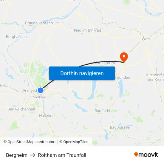 Bergheim to Roitham am Traunfall map
