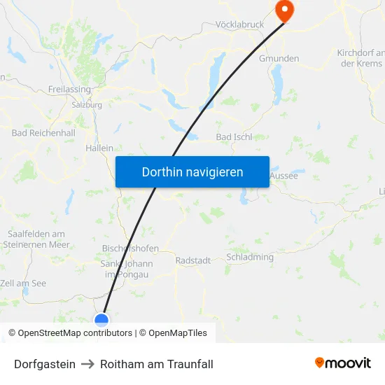 Dorfgastein to Roitham am Traunfall map