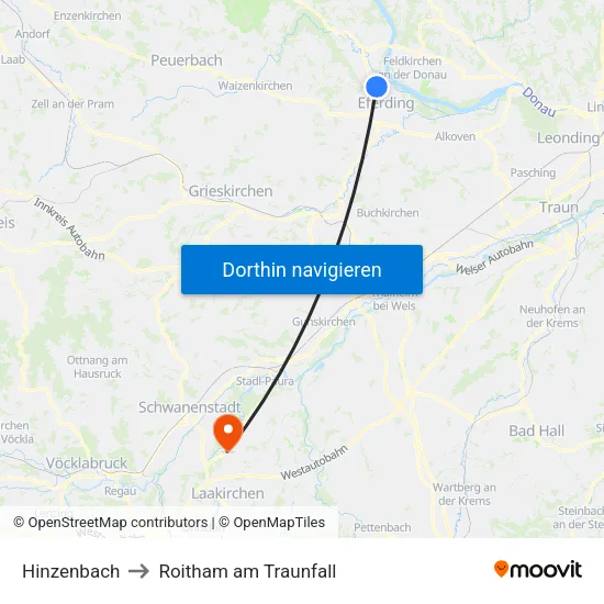 Hinzenbach to Roitham am Traunfall map