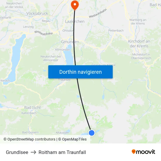 Grundlsee to Roitham am Traunfall map