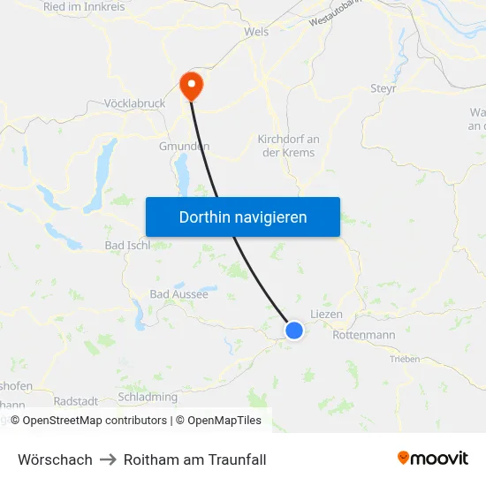 Wörschach to Roitham am Traunfall map