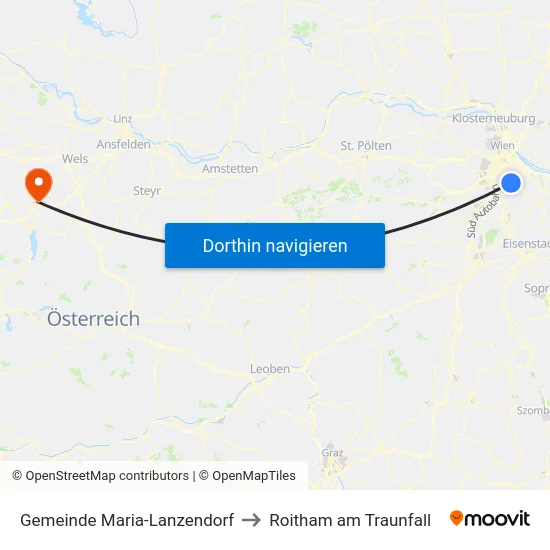 Gemeinde Maria-Lanzendorf to Roitham am Traunfall map