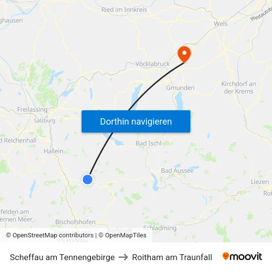 Scheffau am Tennengebirge to Roitham am Traunfall map