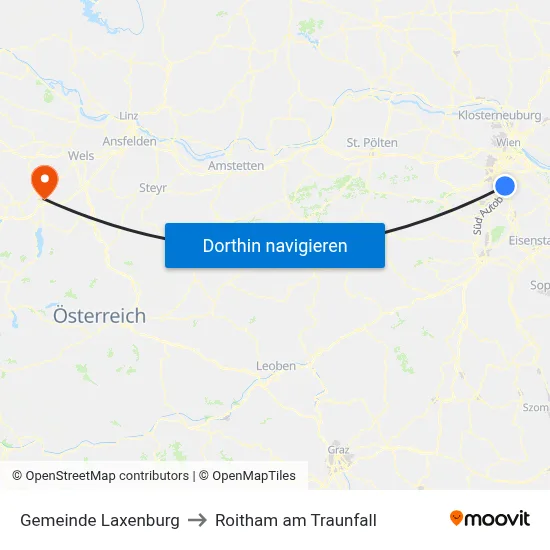 Gemeinde Laxenburg to Roitham am Traunfall map