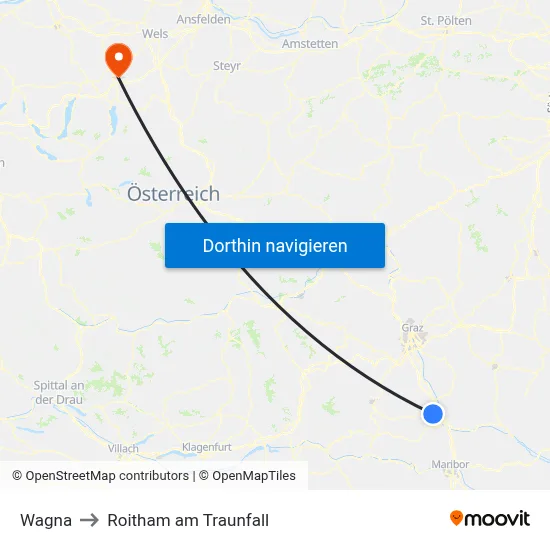 Wagna to Roitham am Traunfall map