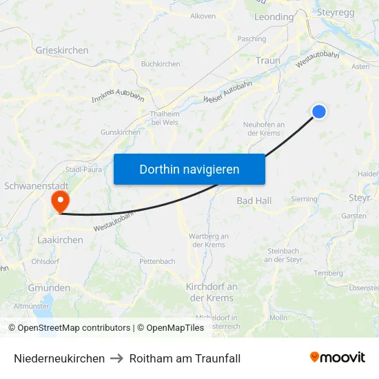 Niederneukirchen to Roitham am Traunfall map