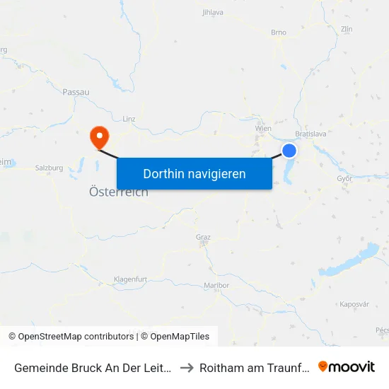 Gemeinde Bruck An Der Leitha to Roitham am Traunfall map