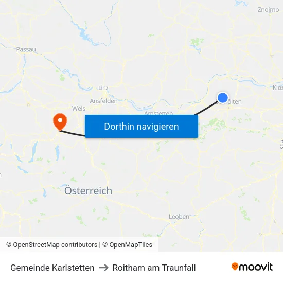 Gemeinde Karlstetten to Roitham am Traunfall map