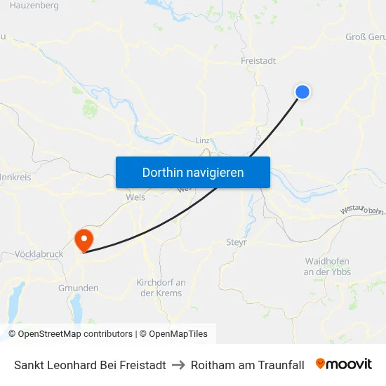 Sankt Leonhard Bei Freistadt to Roitham am Traunfall map
