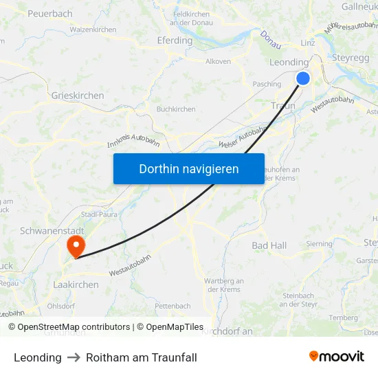Leonding to Roitham am Traunfall map