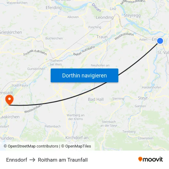 Ennsdorf to Roitham am Traunfall map