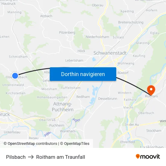 Pilsbach to Roitham am Traunfall map