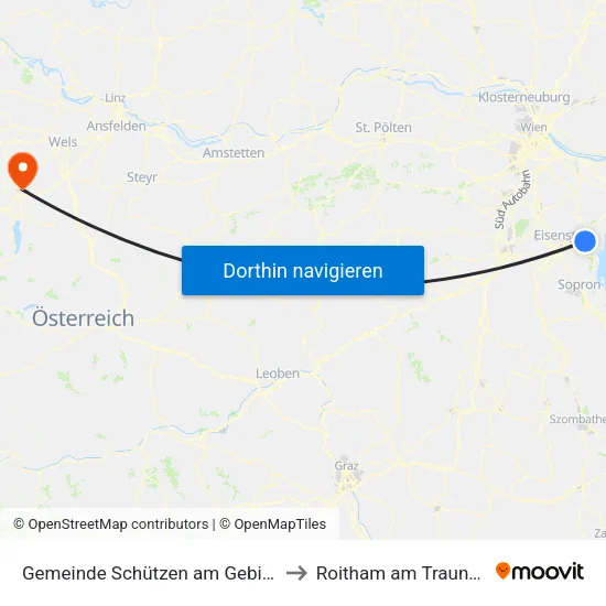Gemeinde Schützen am Gebirge to Roitham am Traunfall map