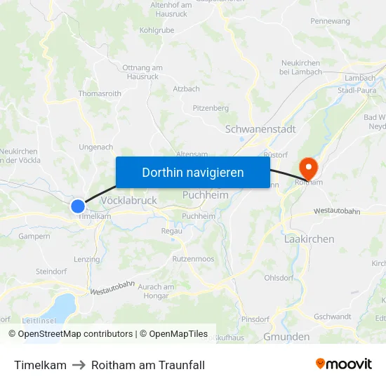 Timelkam to Roitham am Traunfall map