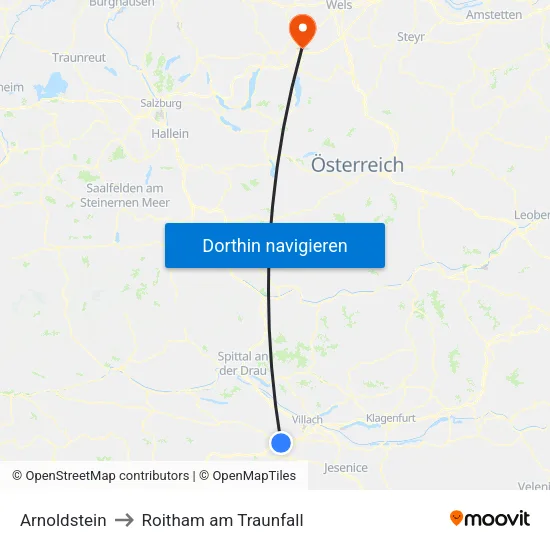 Arnoldstein to Roitham am Traunfall map