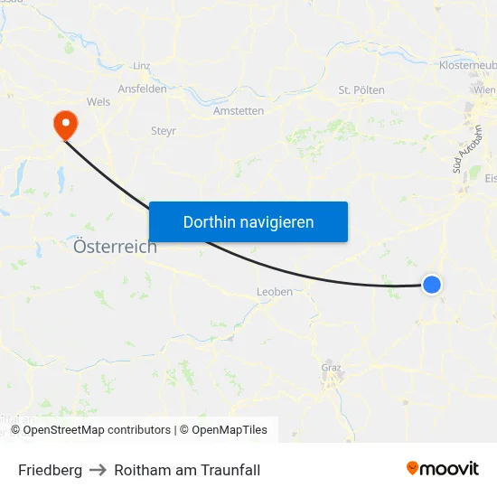 Friedberg to Roitham am Traunfall map