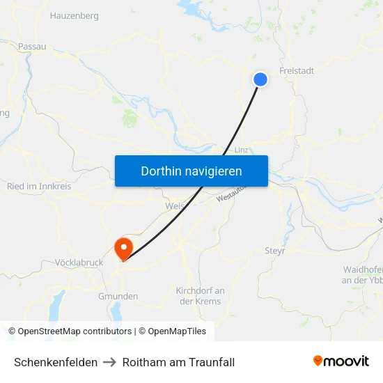 Schenkenfelden to Roitham am Traunfall map