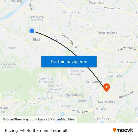Eitzing to Roitham am Traunfall map