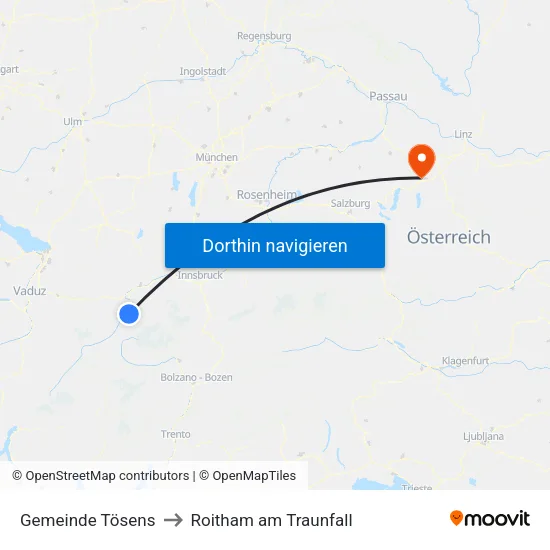 Gemeinde Tösens to Roitham am Traunfall map