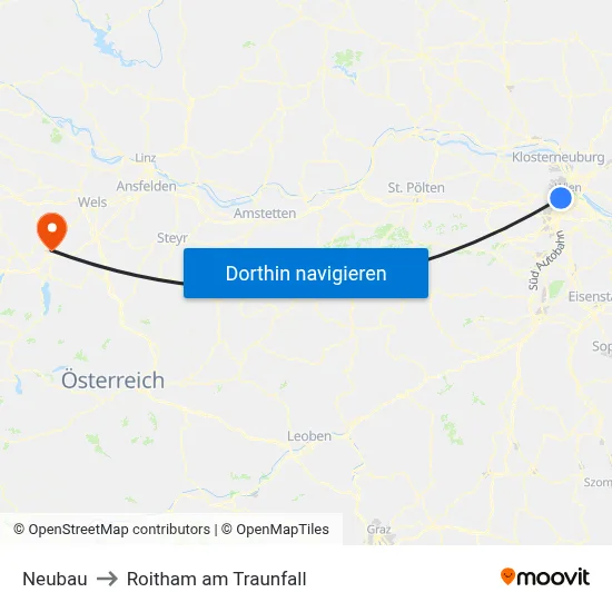 Neubau to Roitham am Traunfall map